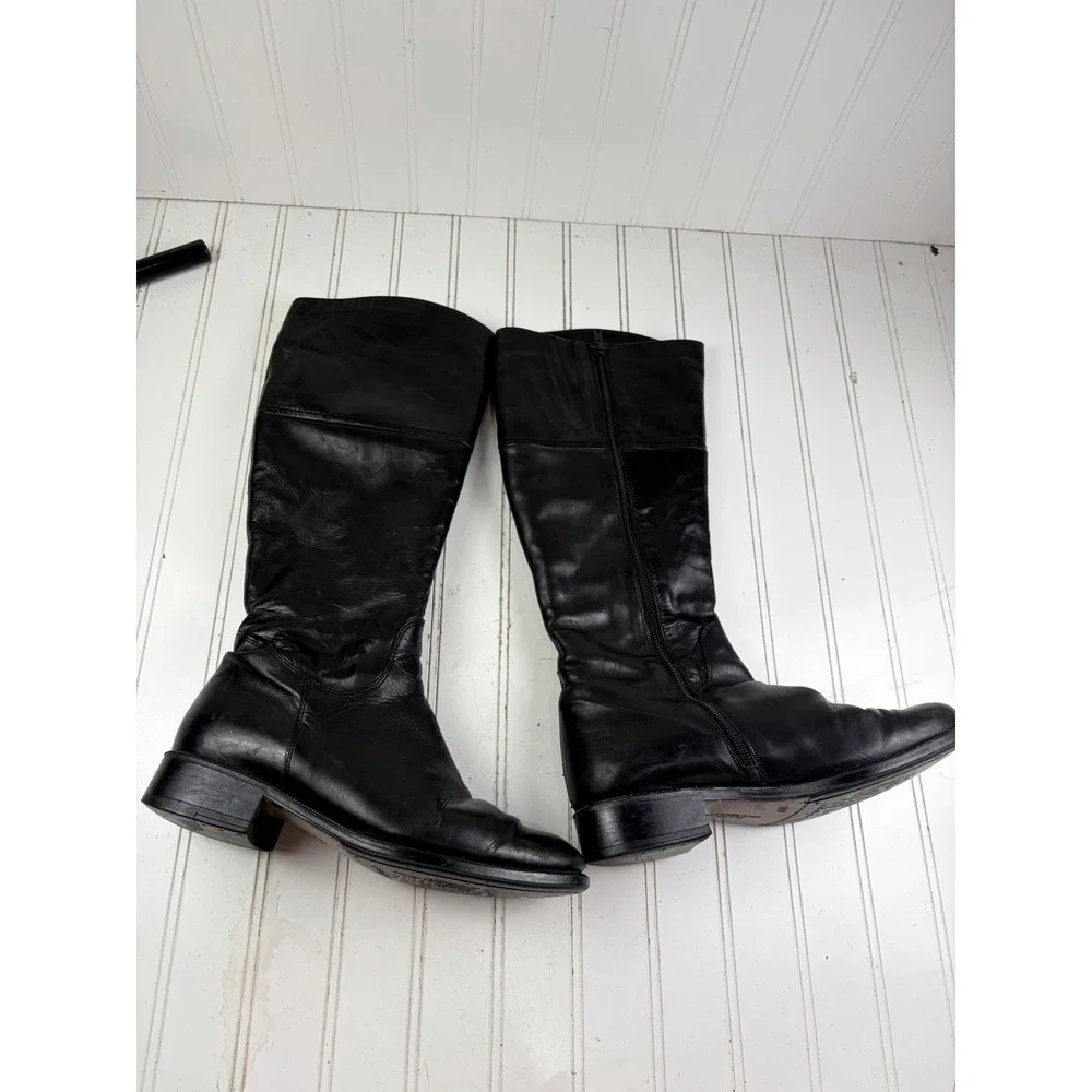 Manas Vintage Black Leather Shearling Lined Tall Riding Boots Women's Size 8.5